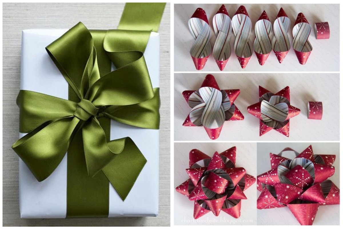 Бант из атласной ленты на коробку