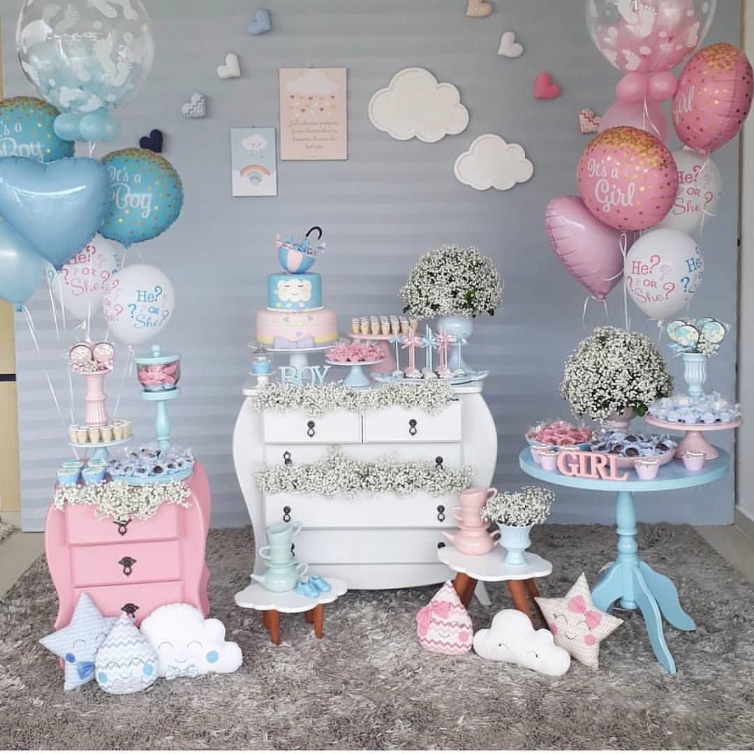 Цветы розовые и голубые гендерная фотозона пати зелень