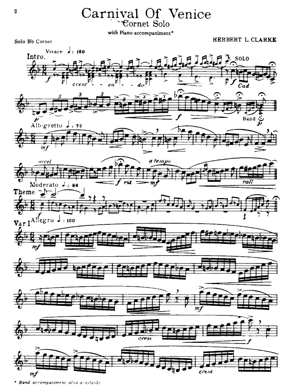Венецианский карнавал Ноты для трубы