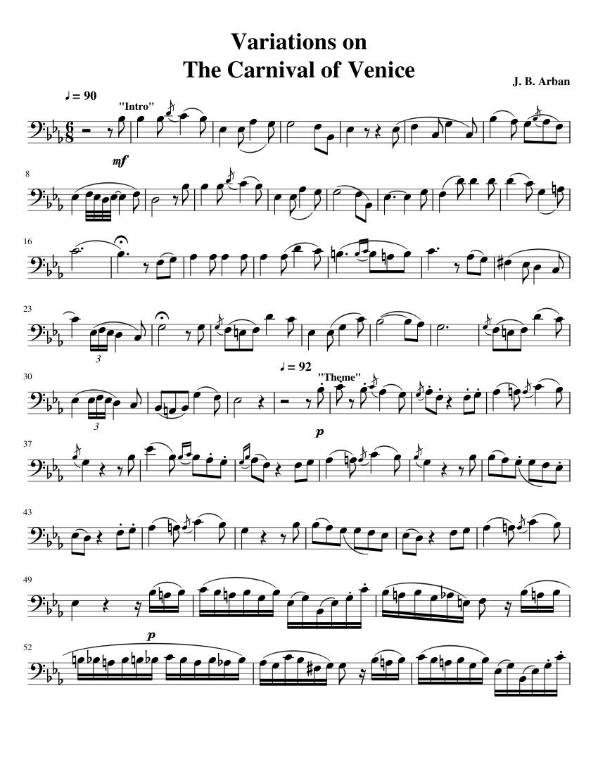 Арбан Венецианский карнавал Ноты для трубы