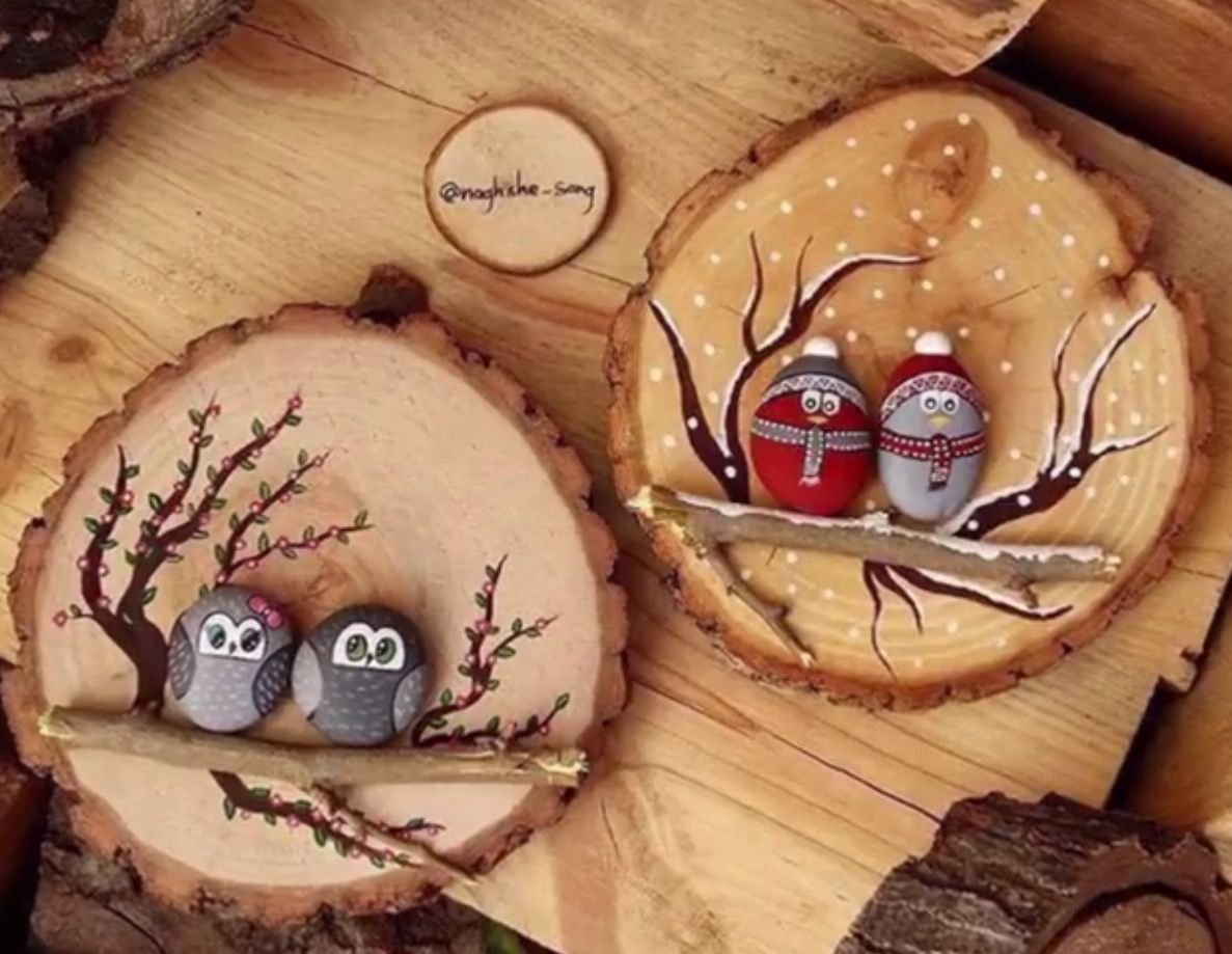 Поделки на срезе дерева