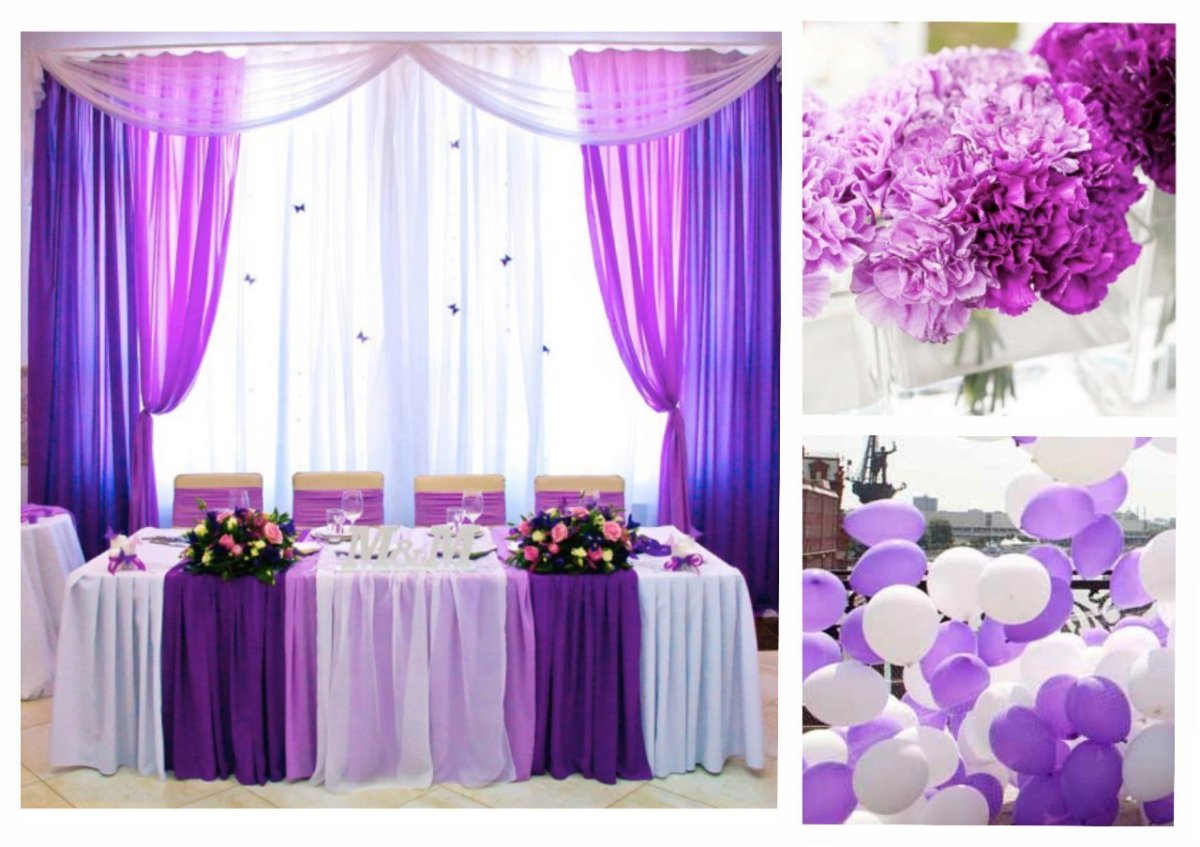 Украшение зала в фиолетовом цвете