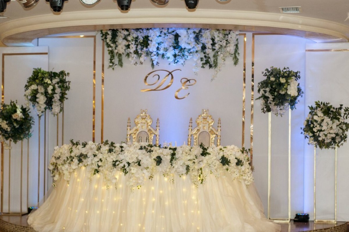 Украшение зала на свадьбу в золотом цвете