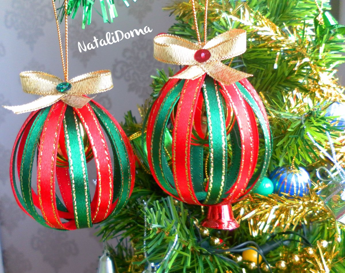 Украшения на елку из лент