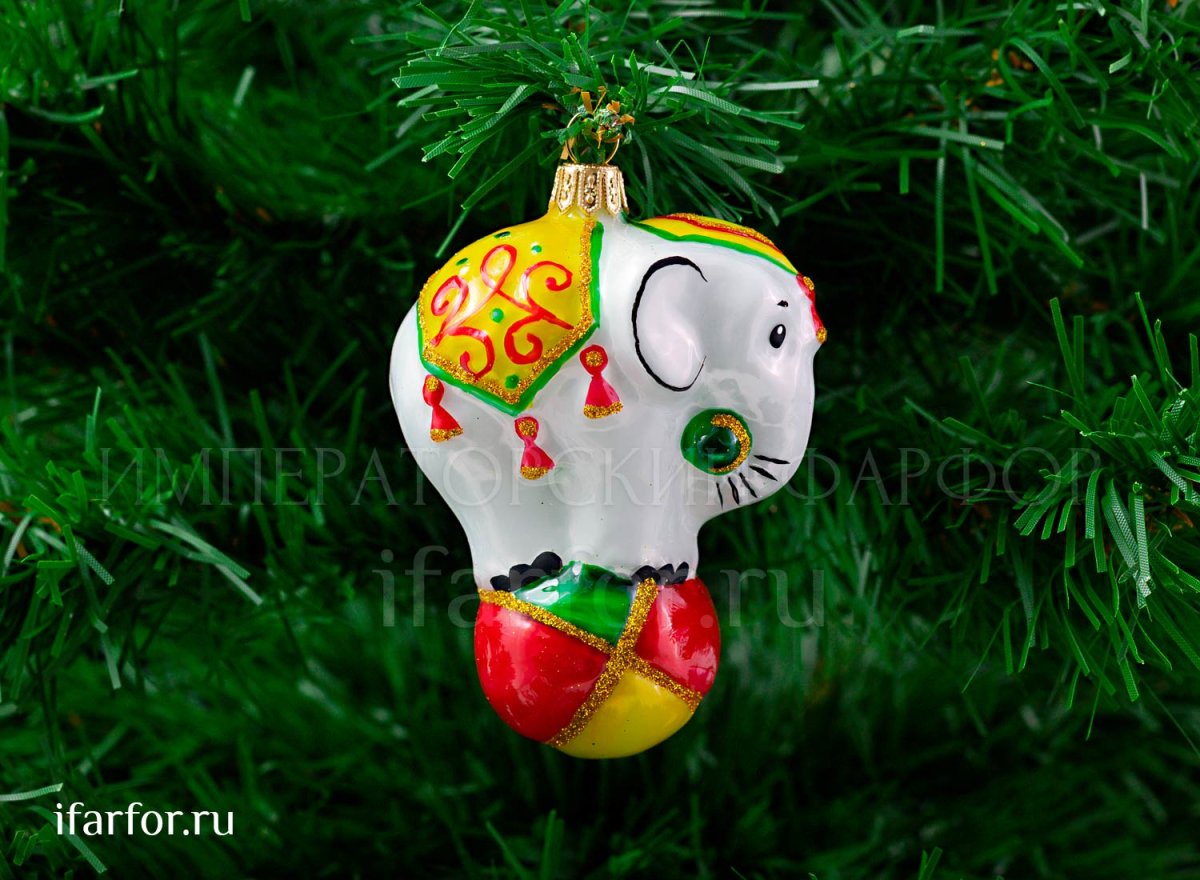 Ёлочная игрушка слон циркач