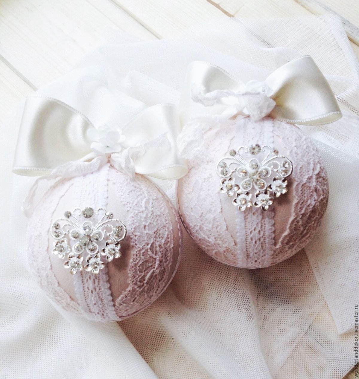 Елочные шары декорированные кружевом