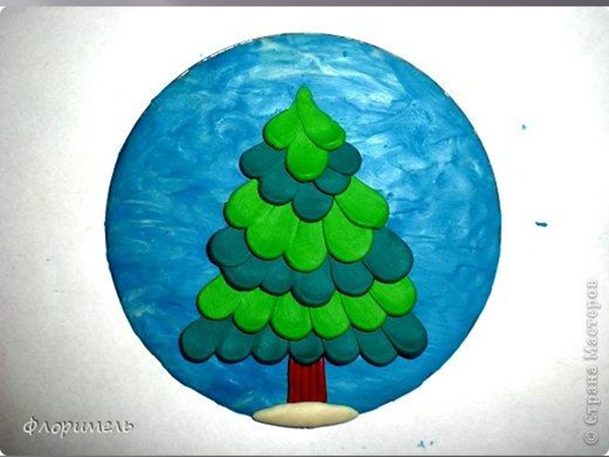 Новогодняя аппликация из пластилина