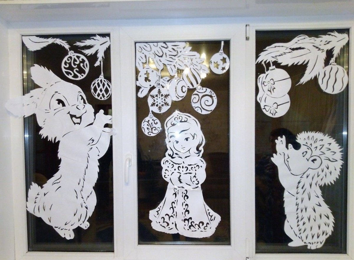 Украшение окон на новый год