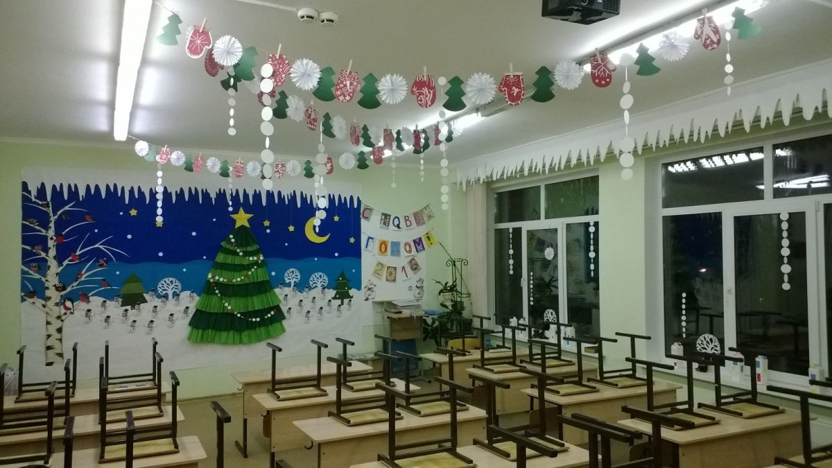 Украшение класса к новому году в школе