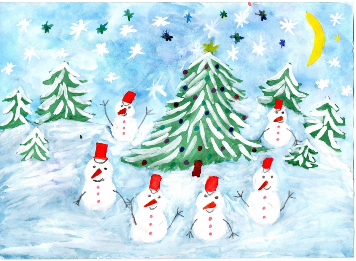 Зимний рисунок в детский сад