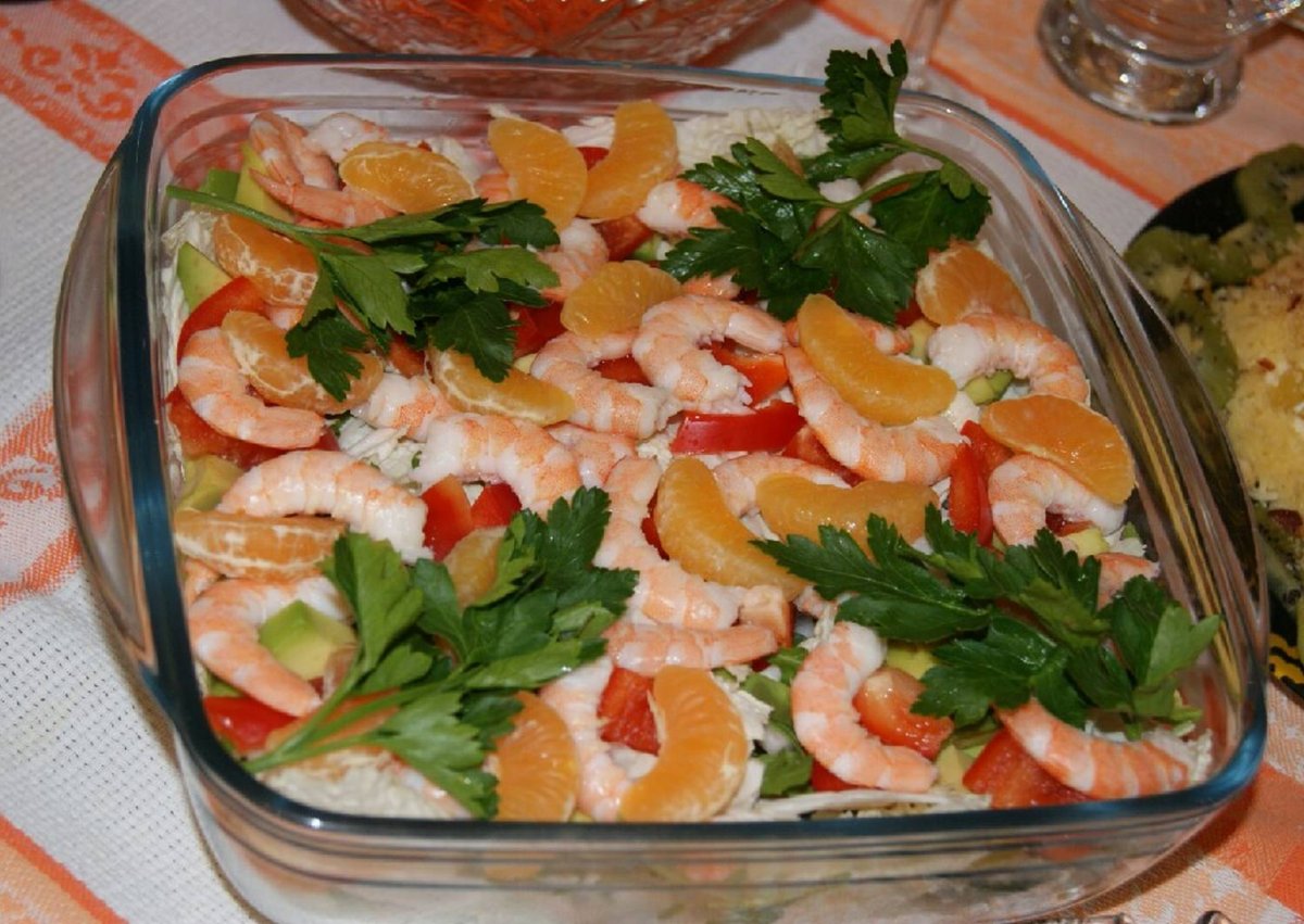 Креветки с овощами