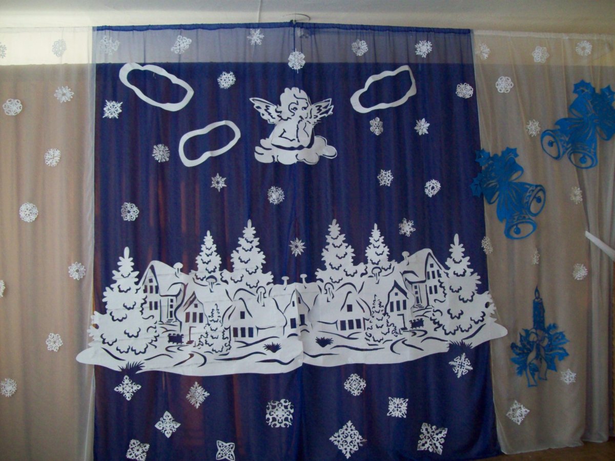 Украшение штор на новый год в детском саду