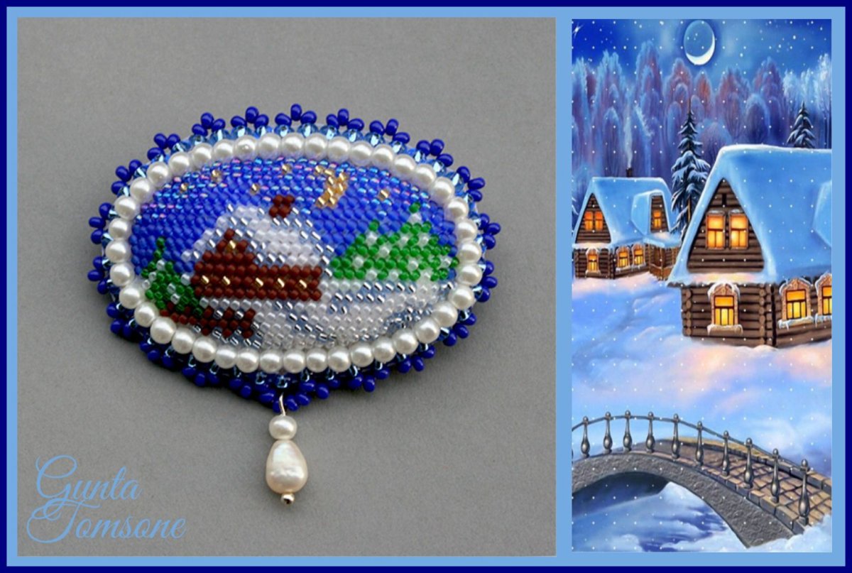 Брошь вышитая бисером елка