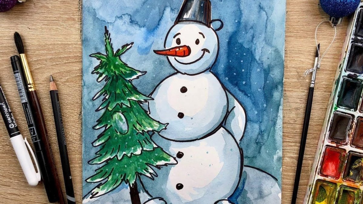 Лёгкие новогодние рисунки в скетчбук