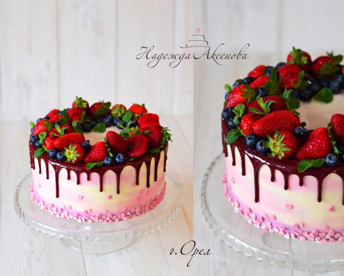 Торт сердце с клубникой