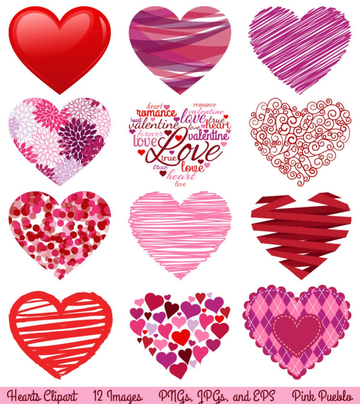 Валентинки много на одном листе