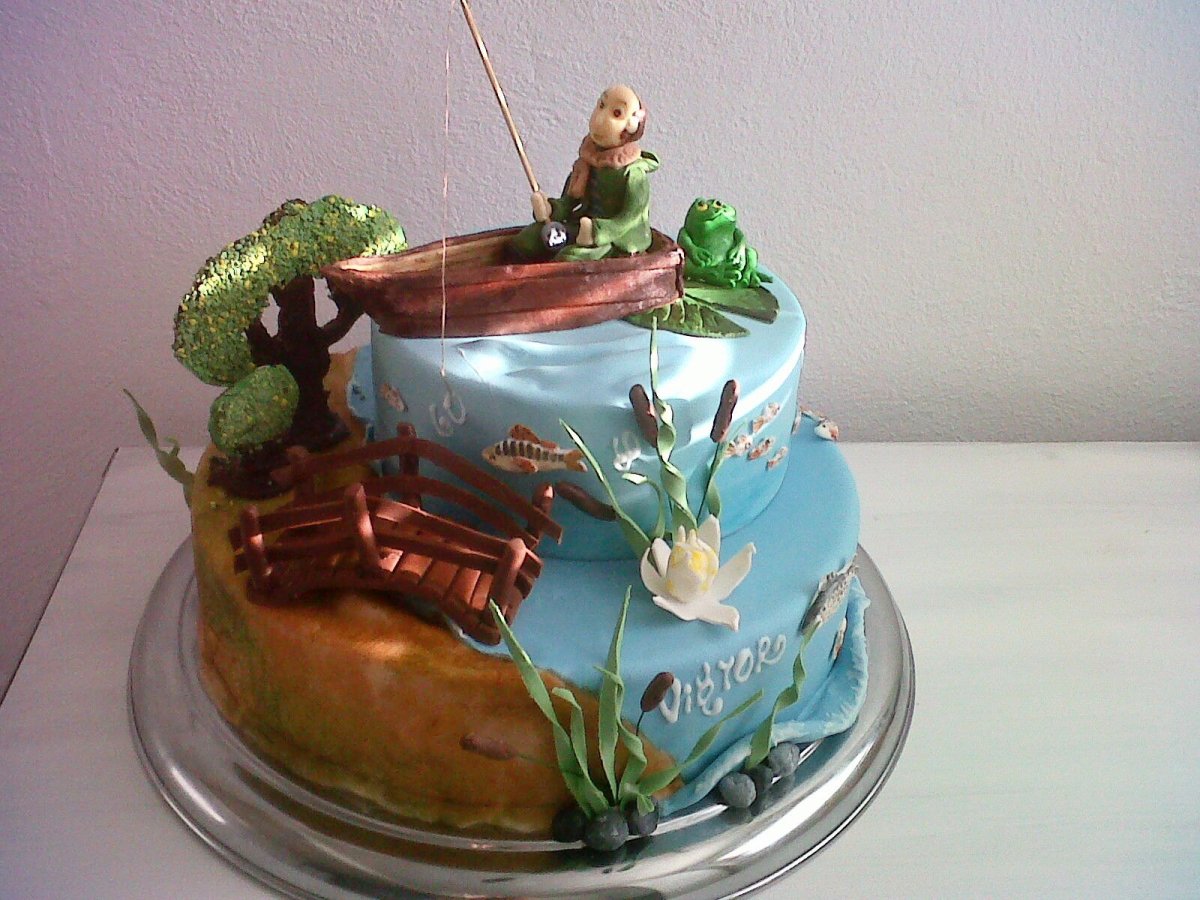 Торт на день рождения в стиле рыбалки