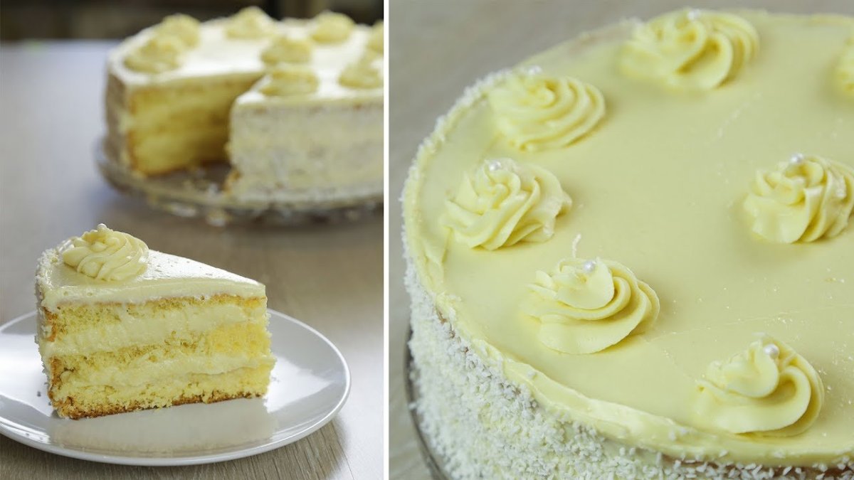 Бисквитный торт со сливками