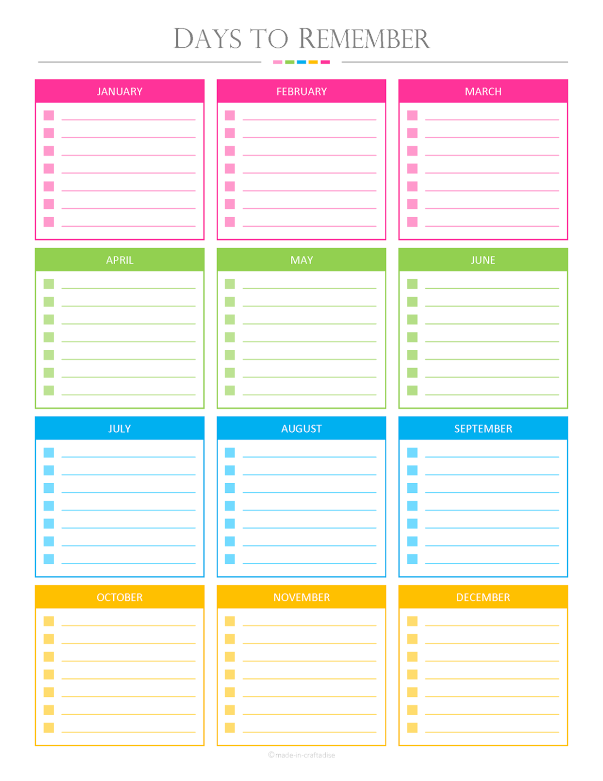 Календарь дней рождений для планера