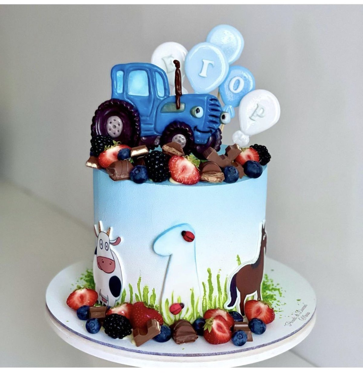 Бенто торт синий трактор