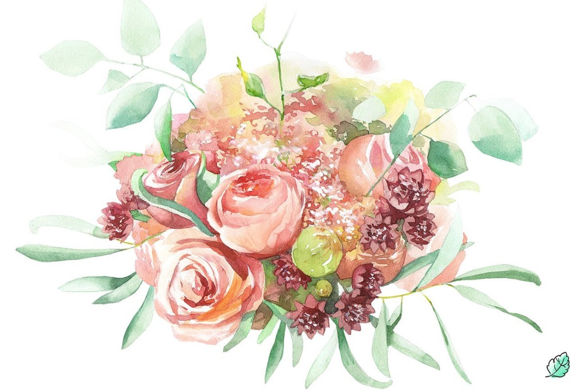 С днем рождения цветы акварель