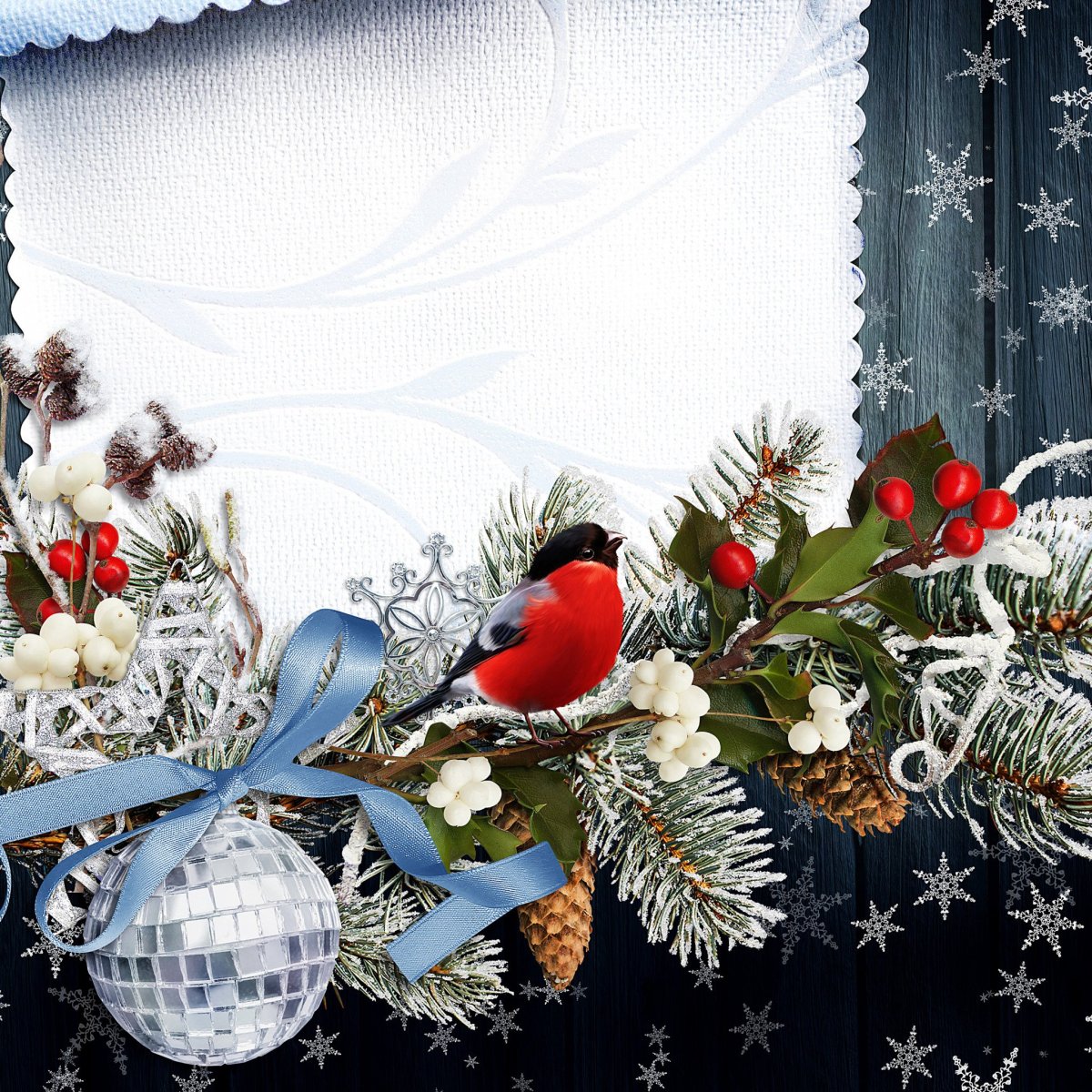 Новогодний фон со снегирями