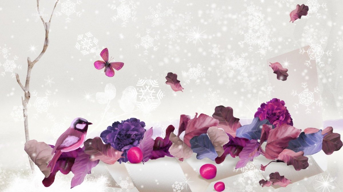 Красивые цветы на зимнем фоне