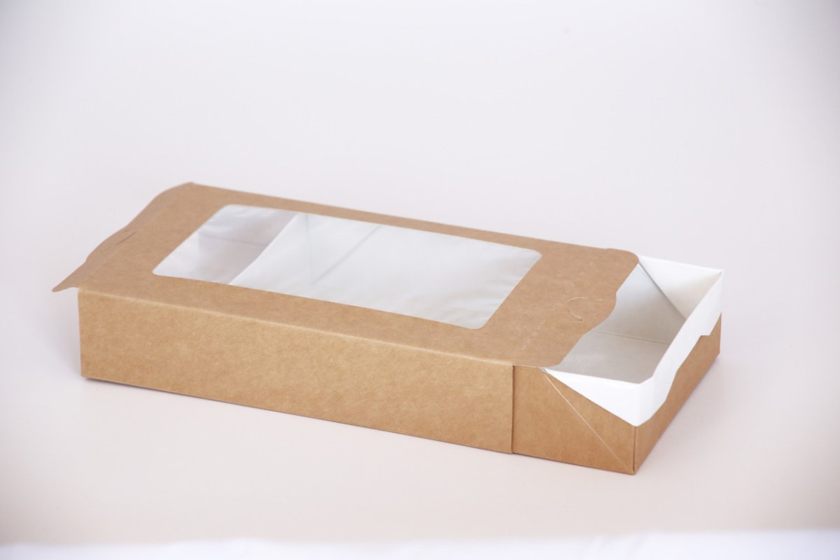 Контейнер бумажный Eco Case 300 пенал с окном 240 мл 100х80х30 мм, крафт