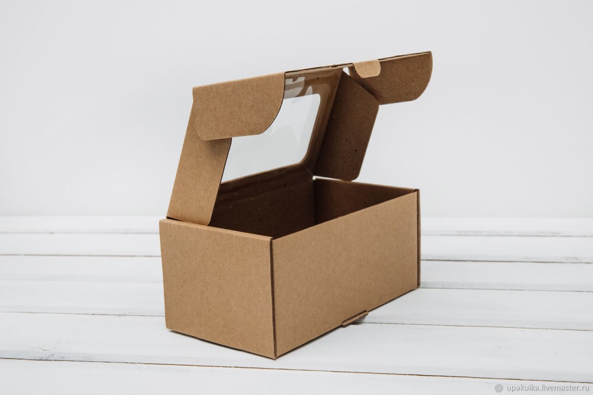 Коробка 230*120*80 гофрокартон с окном крафт