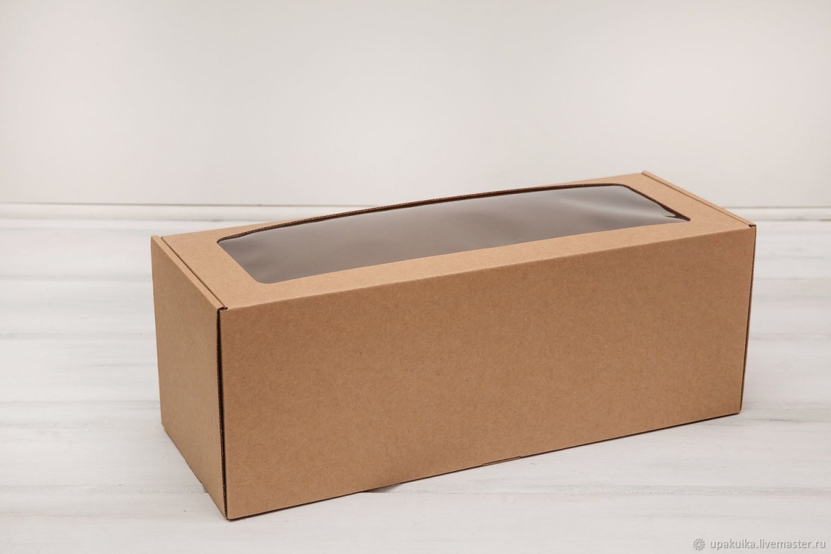 Коробка 230*120*80 гофрокартон с окном крафт