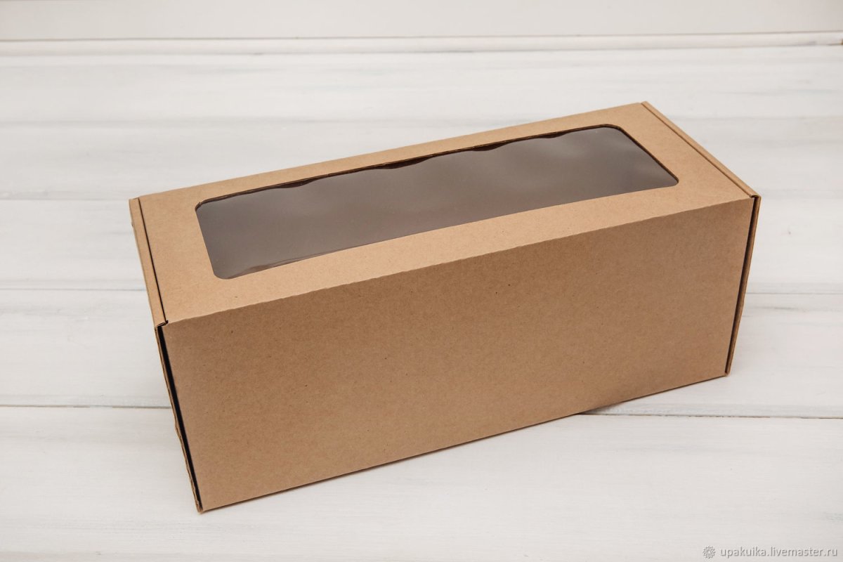 Коробка крафт с окошком и ручкой, 36х20х20 см, крафт