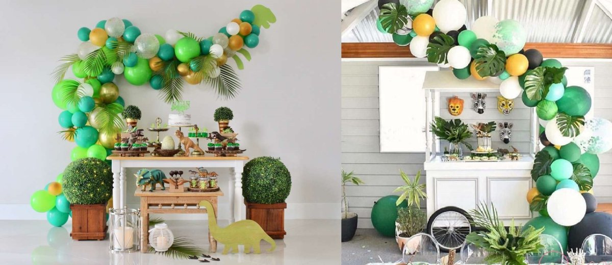 Фотозона с зелеными шарами