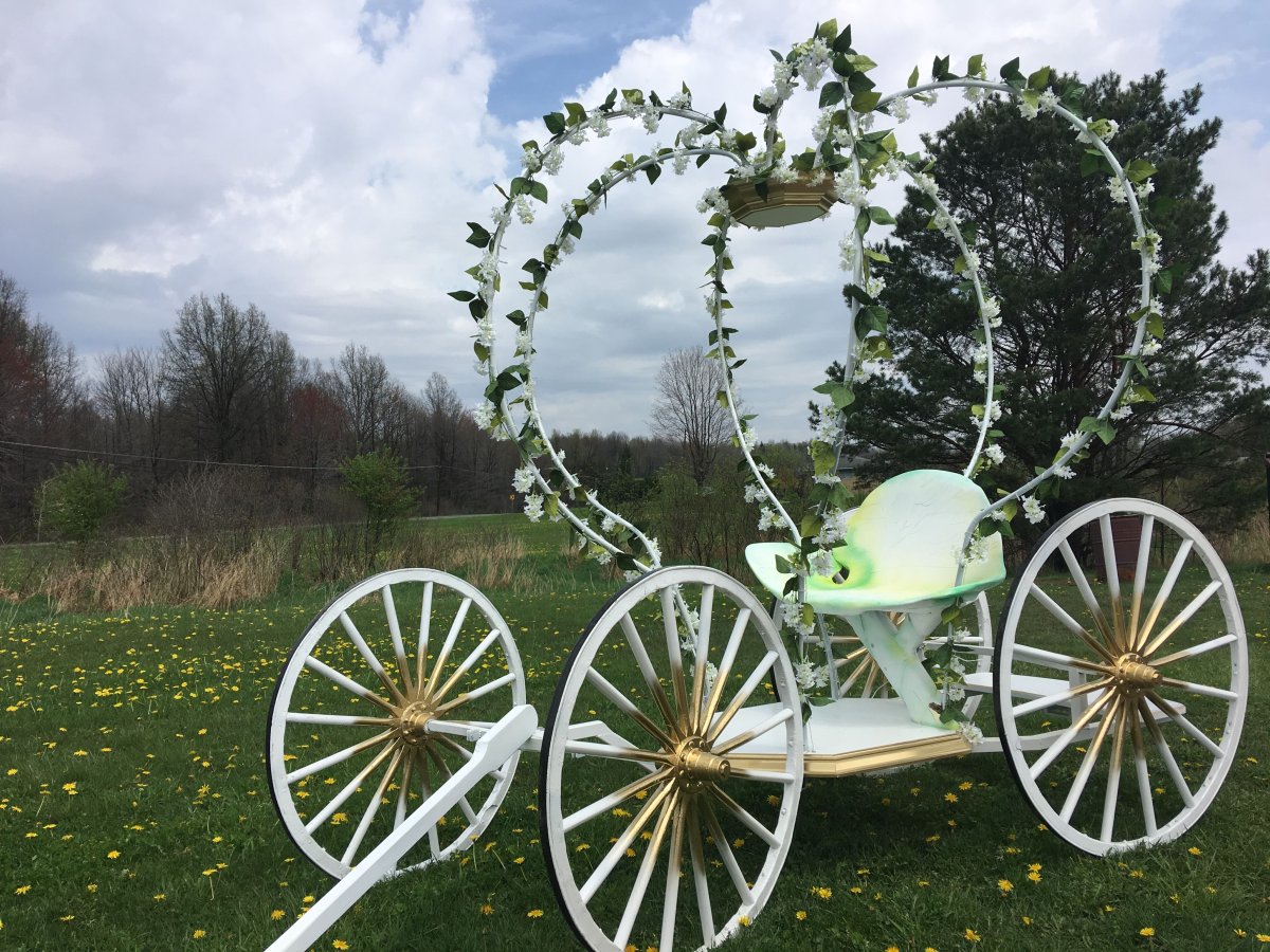 Свадебные фотозоны в парке с каретой