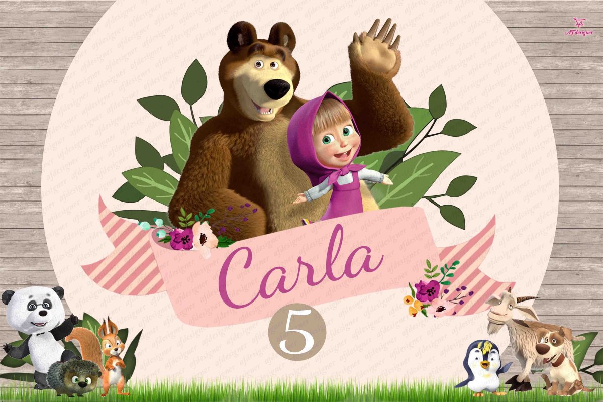 Маша и медведь на фоне шаров для фотозоны