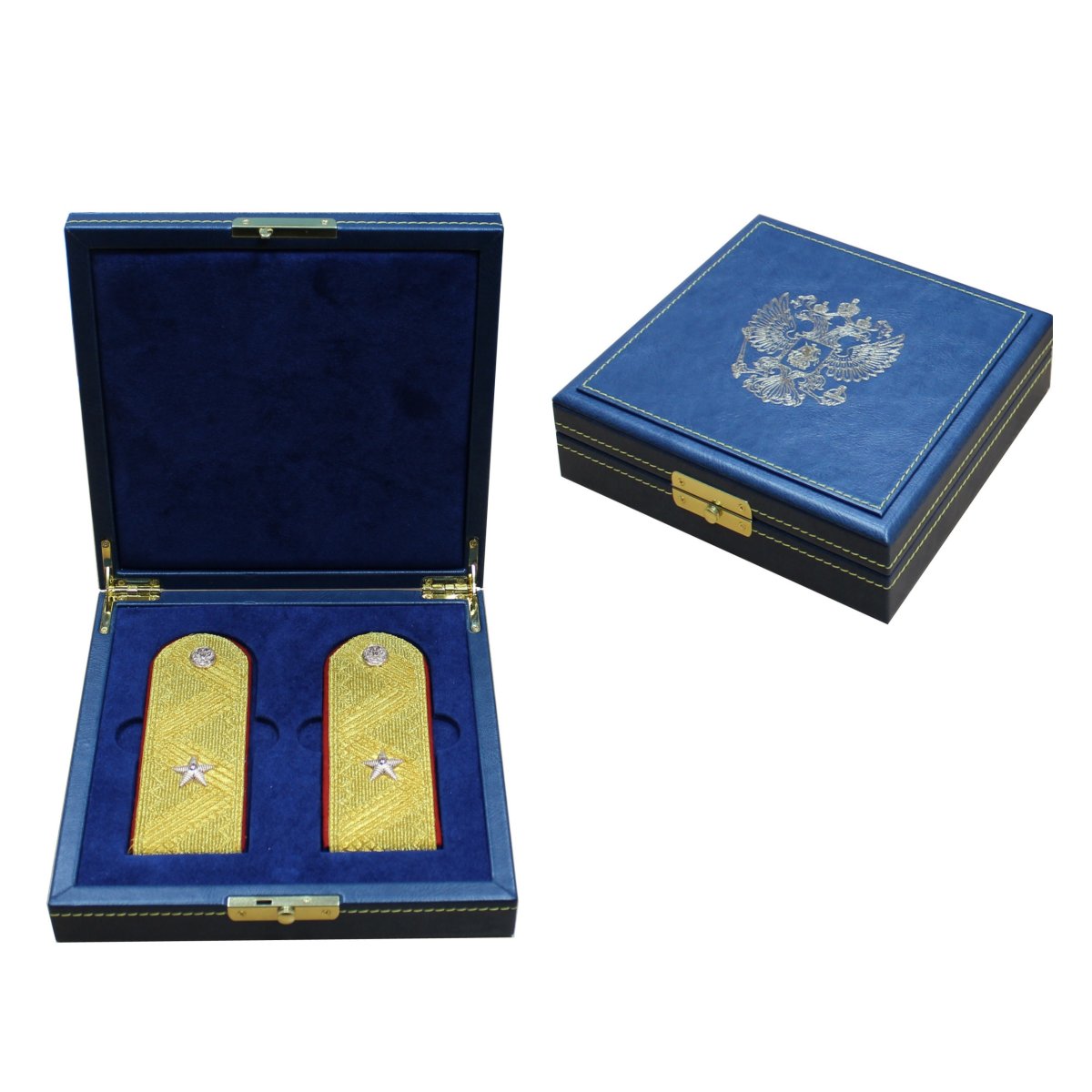 Сувенир Генеральские погоны латунь деревянная коробка