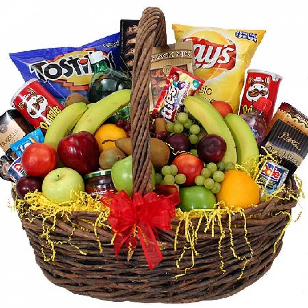 Корзина с фруктами и сладостями