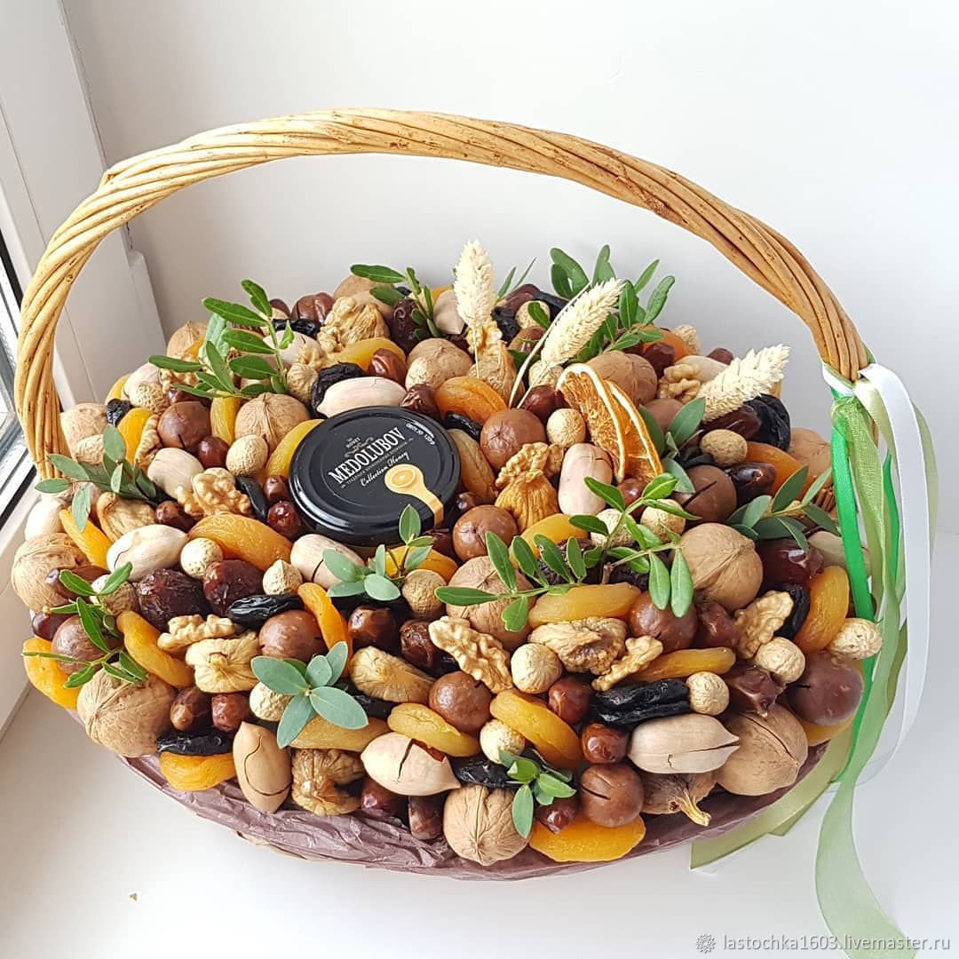 Корзина с фруктами и орехами