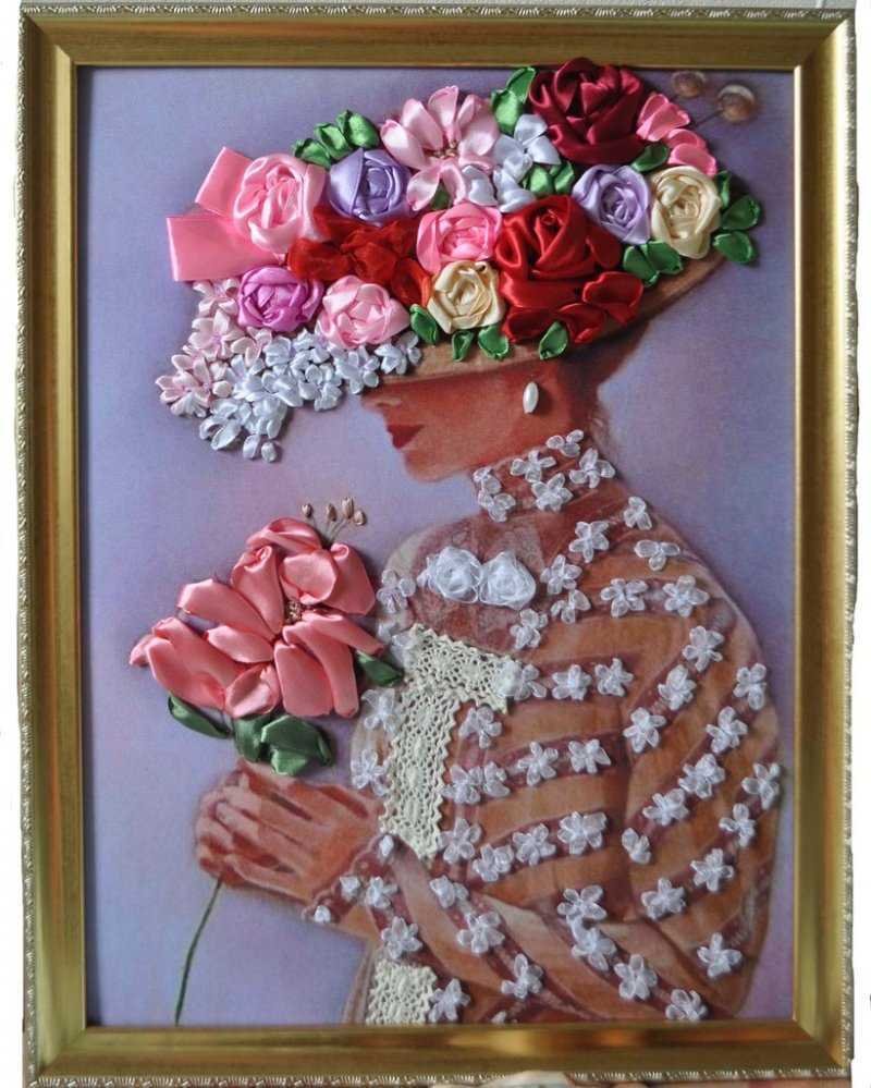 Панно с цветами из ткани