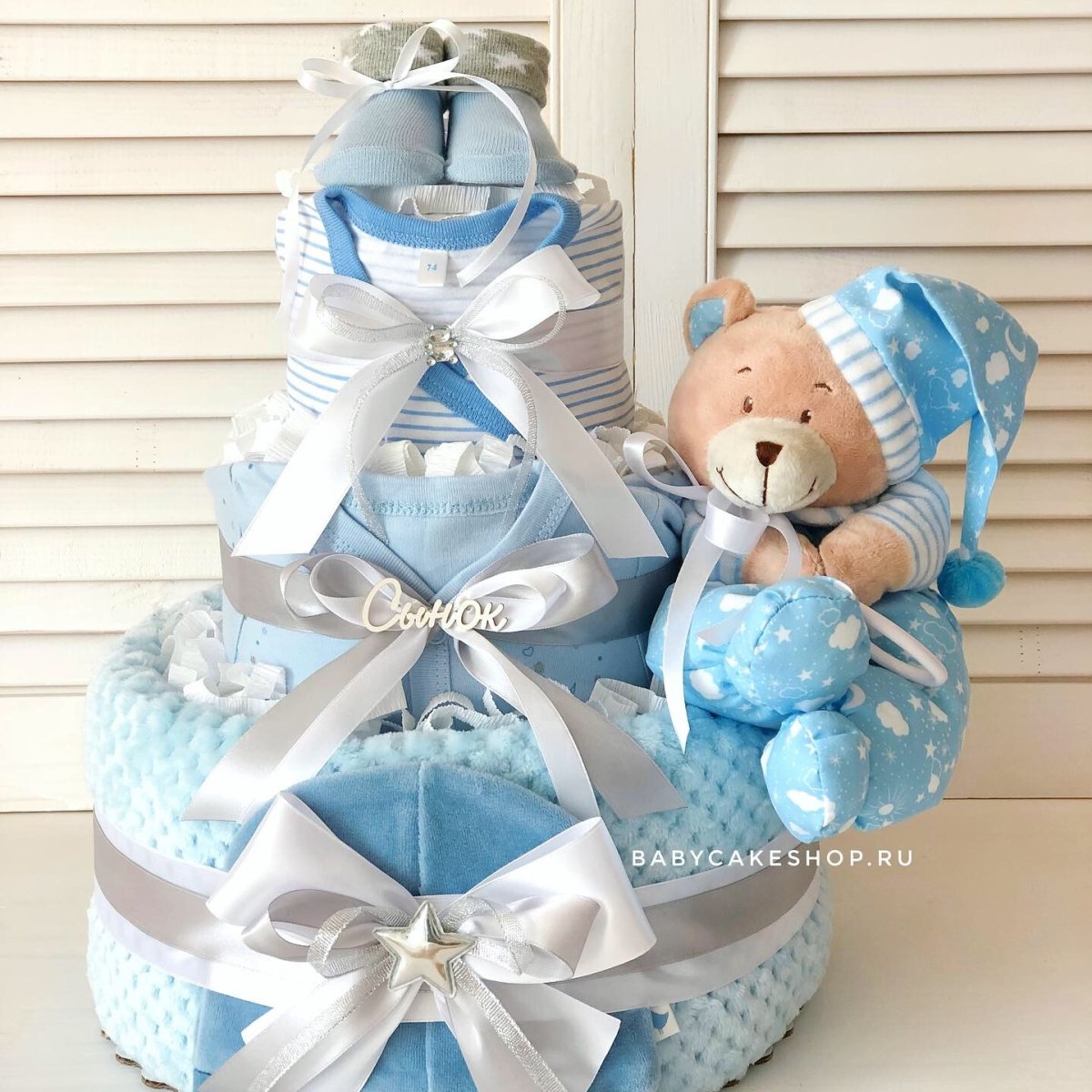 Корзина из памперсов для мальчика