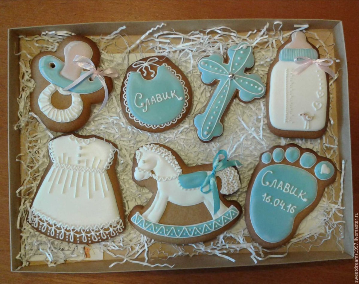 Пряники на крестины мальчика для гостей