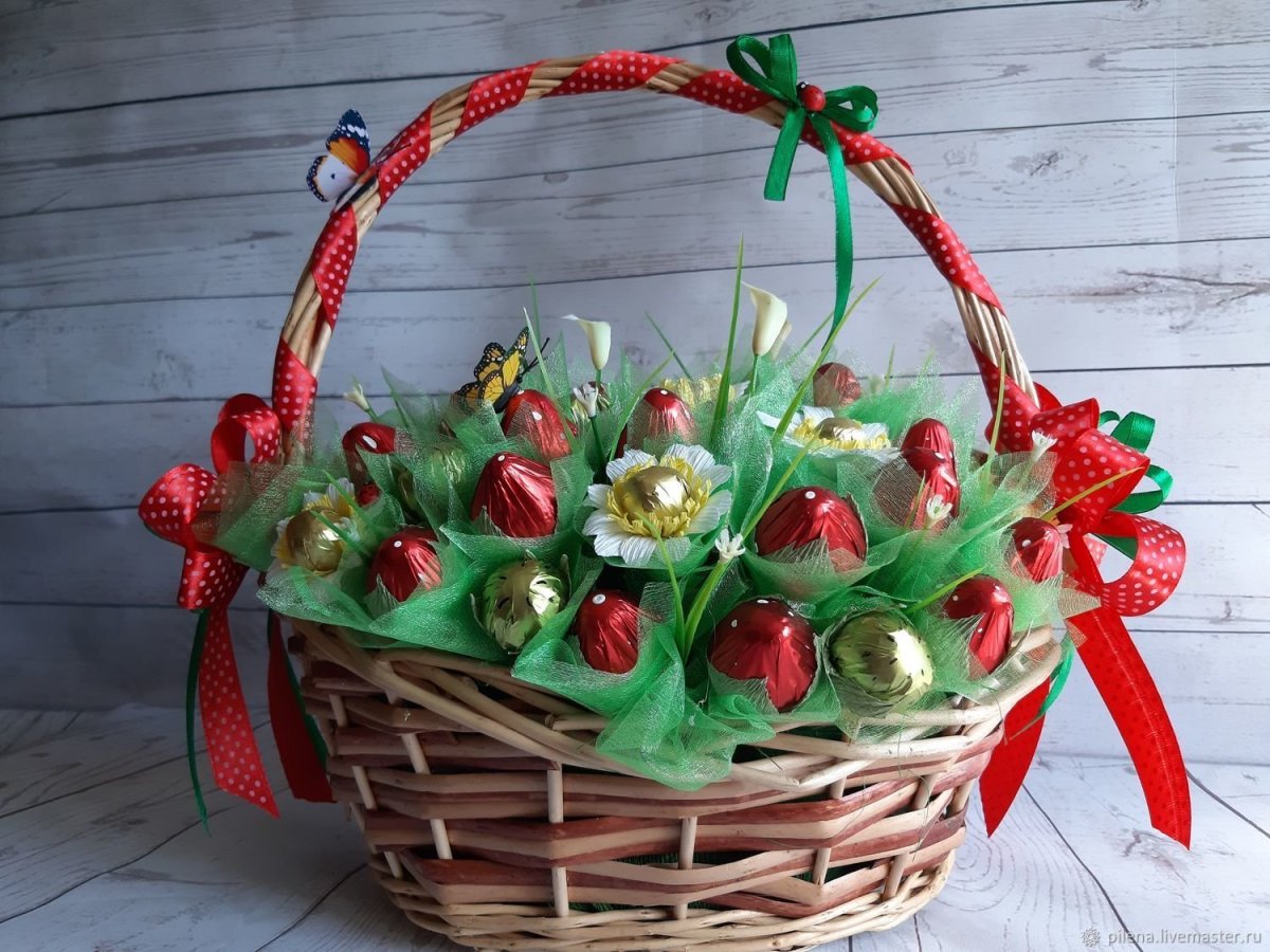 Корзина с цветами и конфетами